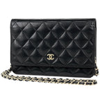 Chanel CC Logo Chain Wallet Quilted Leather Black