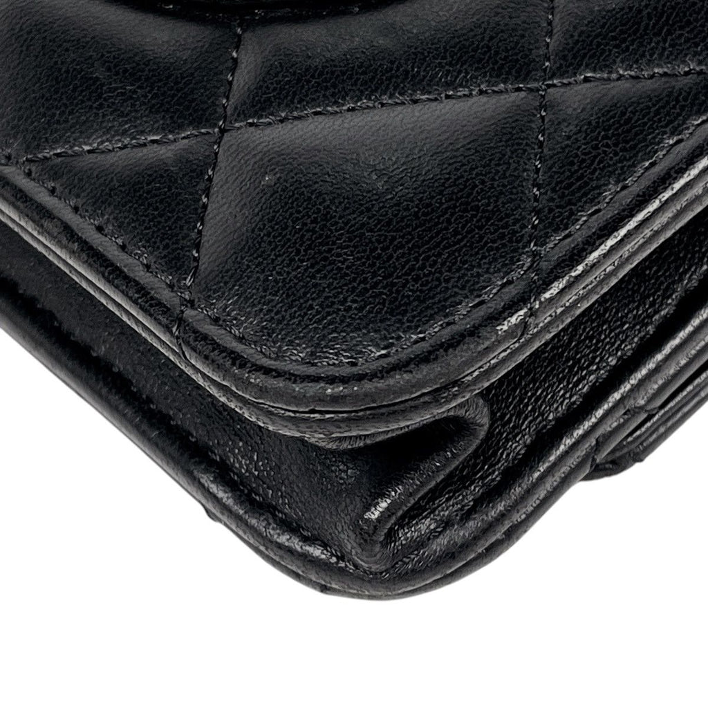 Chanel CC Logo Chain Wallet Quilted Leather Black — view 6