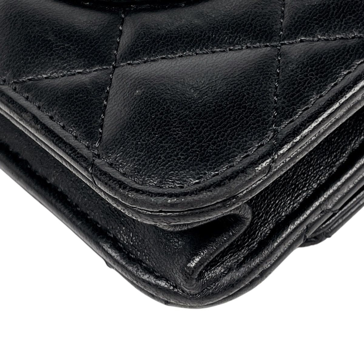 Chanel CC Logo Chain Wallet Quilted Leather Black — view 6