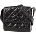 Chanel CC Logo Shoulder Bag Quilted Leather Black