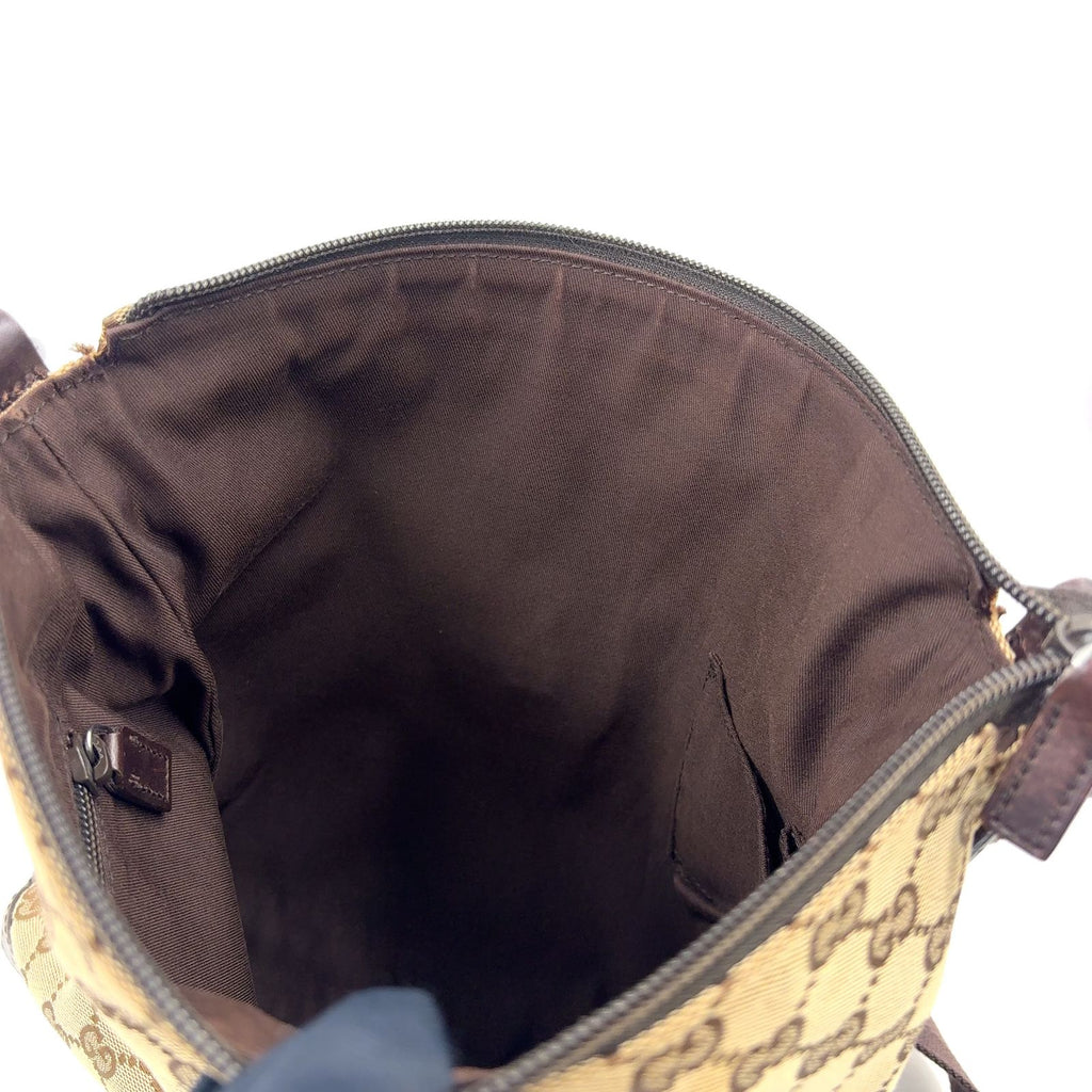 Gucci GG Canvas Leather Brown Beige Shoulder Bag Silver — view 5