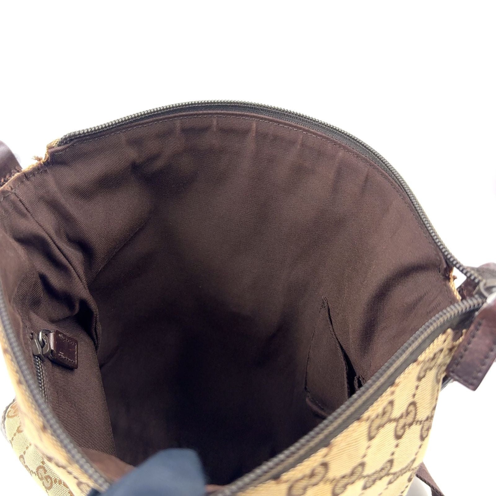 Gucci GG Canvas Leather Brown Beige Shoulder Bag Silver — view 5