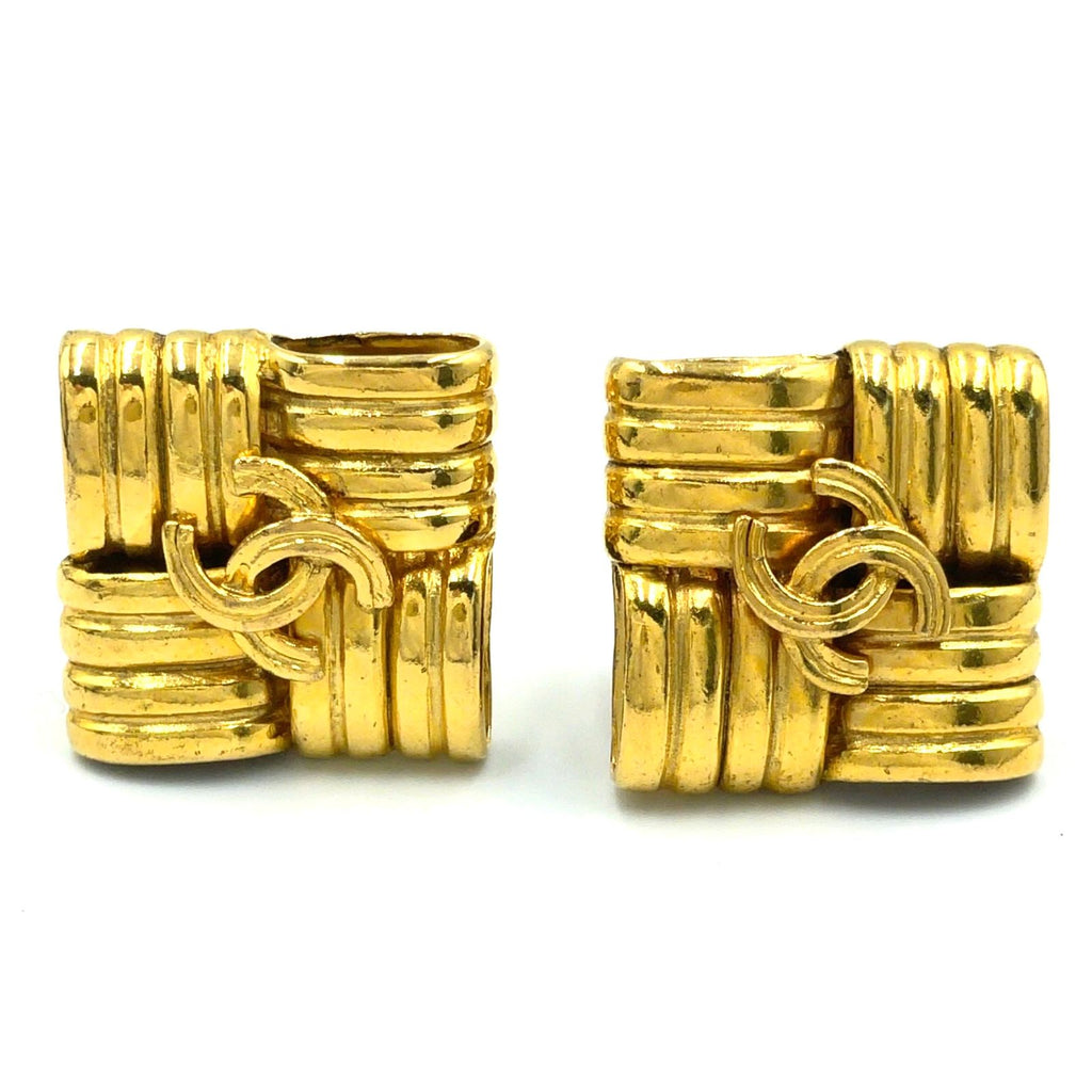 Chanel CC Logo Square Gold Plated Earrings — view 6