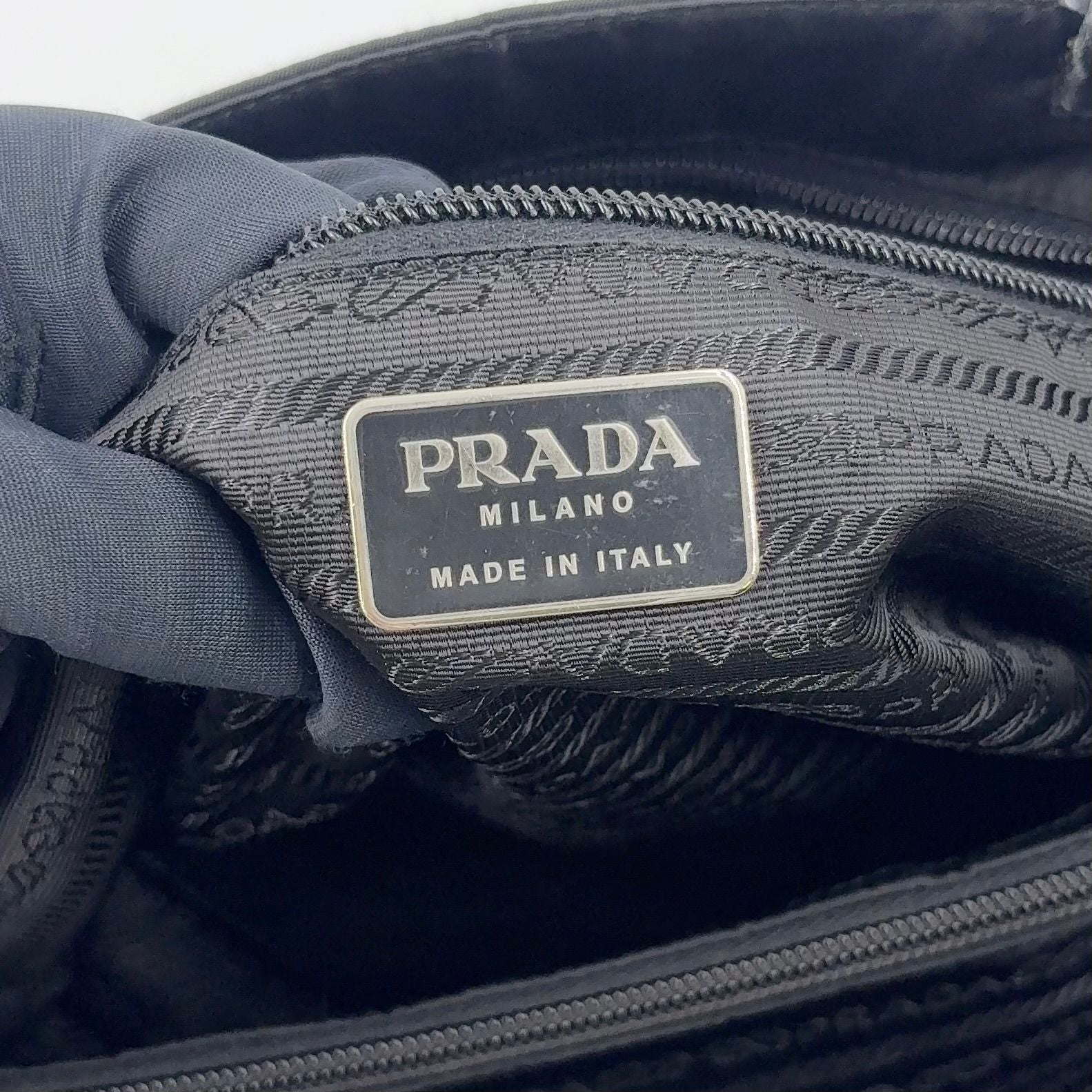 Prada Triangle Logo Stitch Nylon Black Tote Silver — view 4