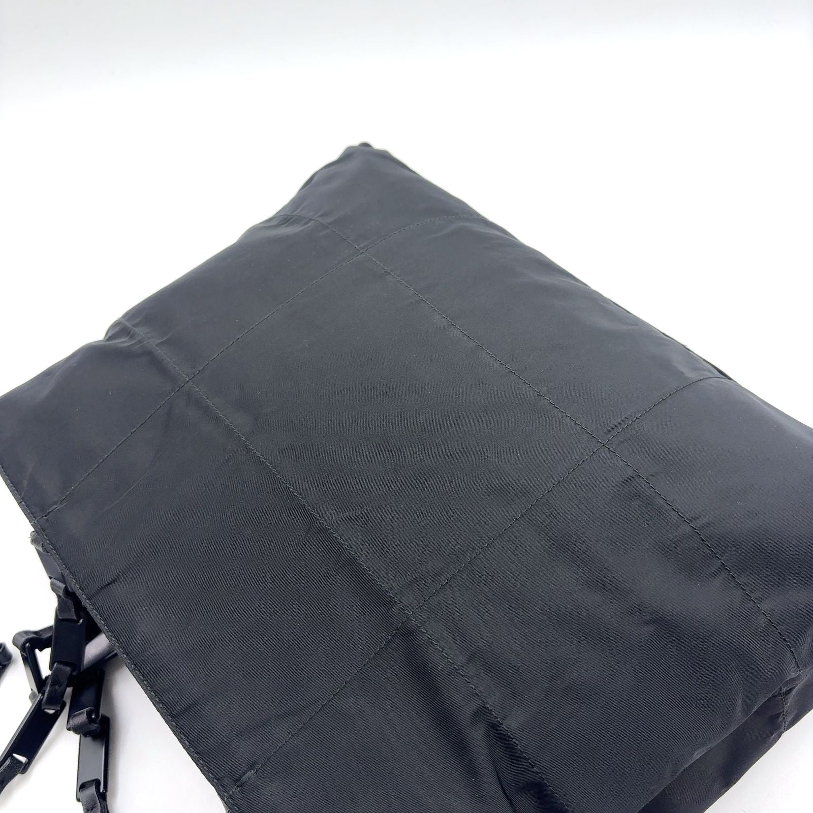Prada Triangle Logo Stitch Nylon Black Tote Silver — view 5