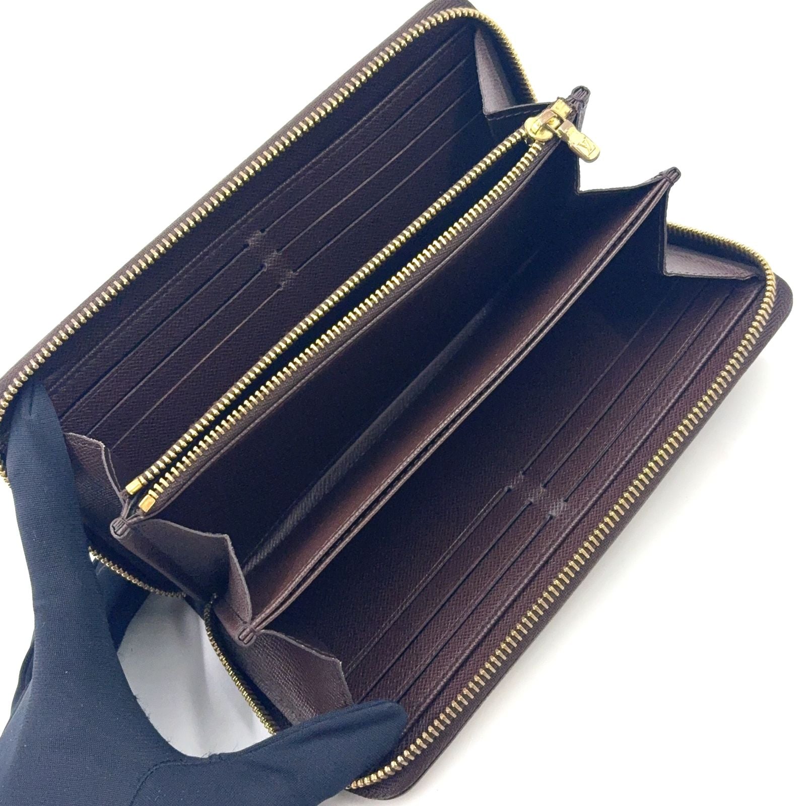 Louis Vuitton Zippy Wallet Damier Ebene Brown Round Gold — view 3