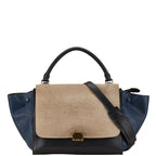 Celine Trapeze 2-Way Shoulder Bag Black Gray Navy Leather Suede