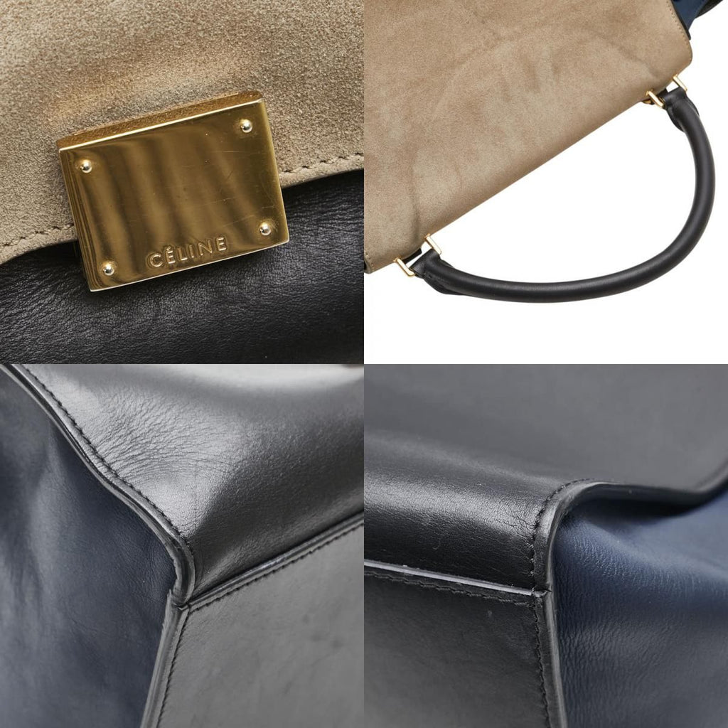 Celine Trapeze 2-Way Shoulder Bag Black Gray Navy Leather Suede — view 8
