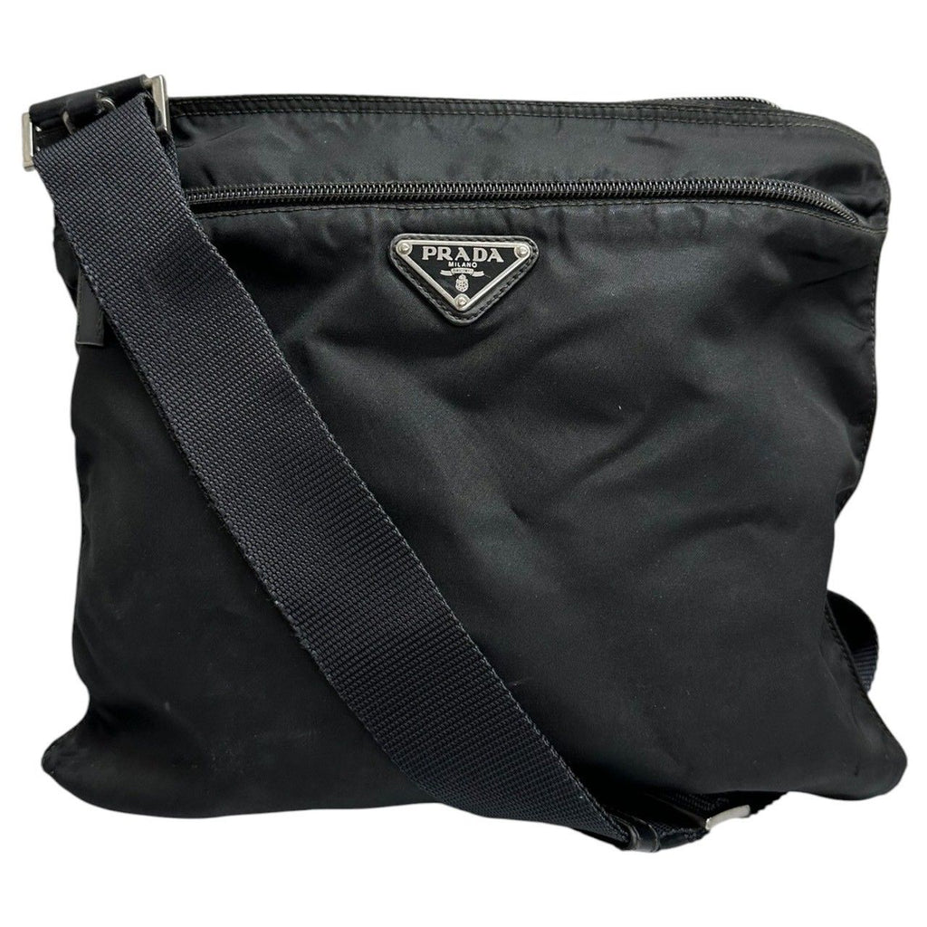 Prada Tessuto Triangle Logo Black Silver Nylon Shoulder Bag