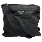 Prada Tessuto Triangle Logo Black Silver Nylon Shoulder Bag