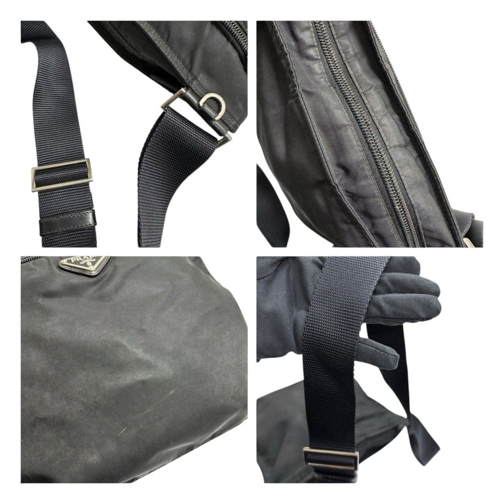 Prada Tessuto Triangle Logo Black Silver Nylon Shoulder Bag — view 6