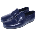 Prada Leather Coin Penny Loafers Low Cut Shoes Navy — view 2