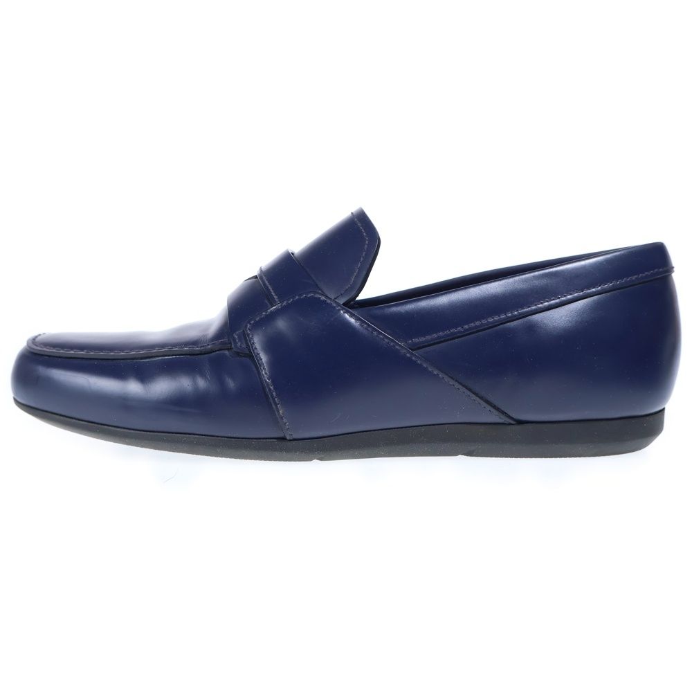 Prada Leather Coin Penny Loafers Low Cut Shoes Navy