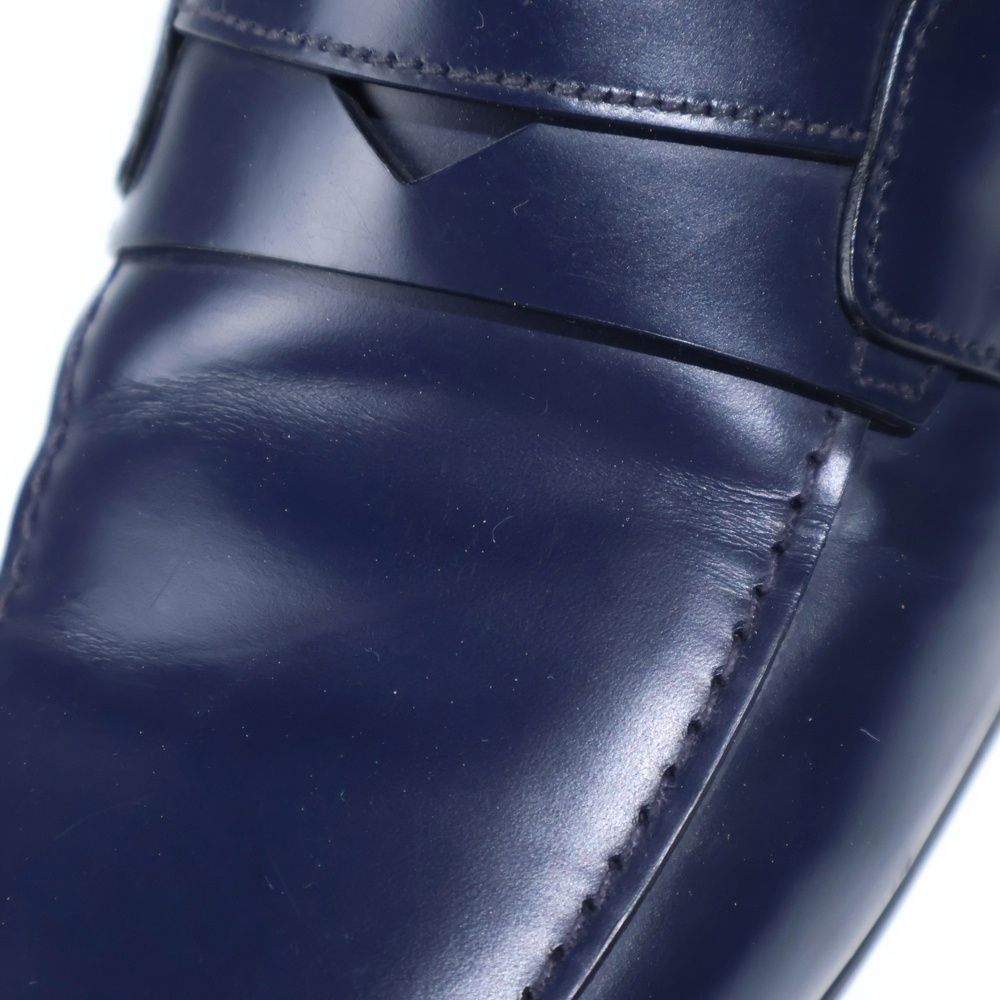 Prada Leather Coin Penny Loafers Low Cut Shoes Navy — view 6