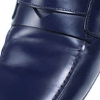 Prada Leather Coin Penny Loafers Low Cut Shoes Navy — view 6
