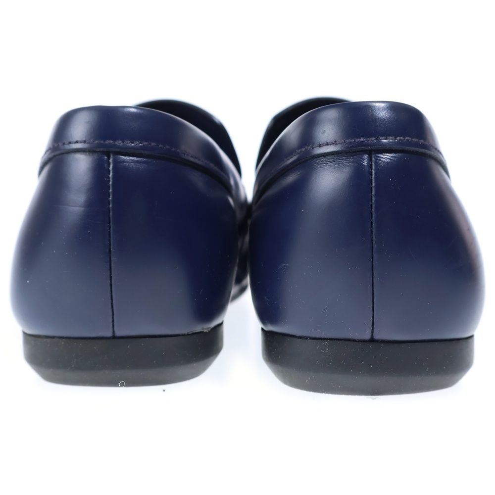 Prada Leather Coin Penny Loafers Low Cut Shoes Navy — view 3
