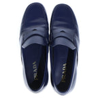 Prada Leather Coin Penny Loafers Low Cut Shoes Navy — view 4