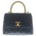 Chanel Quilted Coco Handle 16 2-Way Shoulder Bag Chain Black Lambskin Gold