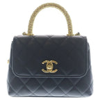 Chanel Quilted Coco Handle 16 2-Way Shoulder Bag Chain Black Lambskin Gold