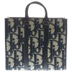 Dior East West O-Oblique Kumaxi Canvas Leather Tote Navy Black