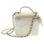 Chanel Mini Vanity Shoulder Bag Chain Caviar Leather White Gold — view 2