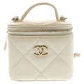 Chanel Mini Vanity Shoulder Bag Chain Caviar Leather White Gold