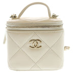 Chanel Mini Vanity Shoulder Bag Chain Caviar Leather White Gold