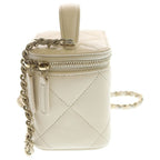 Chanel Mini Vanity Shoulder Bag Chain Caviar Leather White Gold — view 3