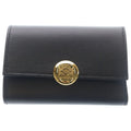 Loewe Pebble Vertical Compact Wallet Small Trifold Coin Case Black Leather Gold