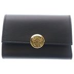 Loewe Pebble Vertical Compact Wallet Small Trifold Coin Case Black Leather Gold