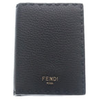 Fendi Selleria Card Case Business Holder Black Leather Silver