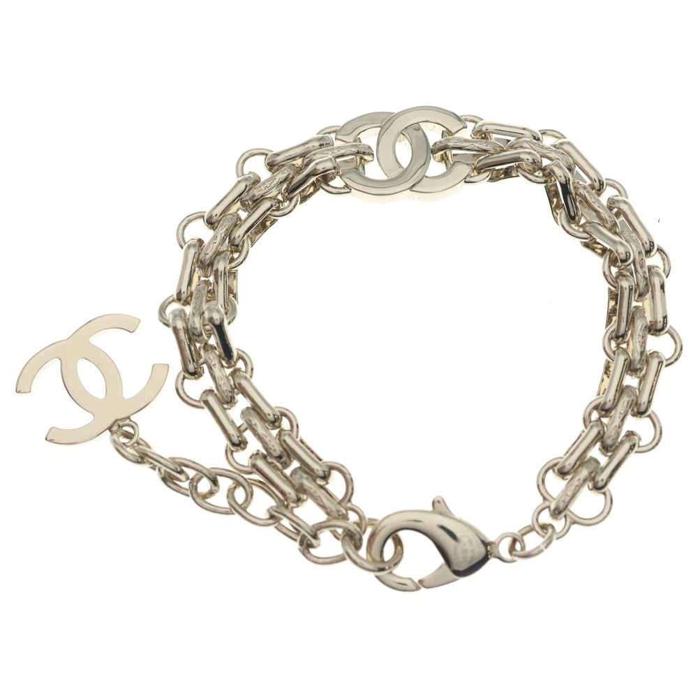 Chanel CC Logo Rhinestone Decoration Chain Bracelet Gold — view 2