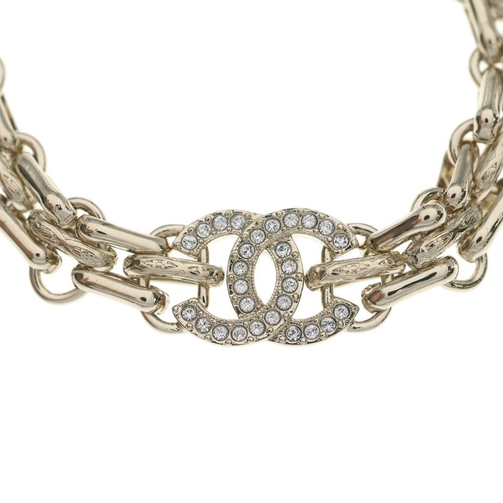 Chanel CC Logo Rhinestone Decoration Chain Bracelet Gold — view 5