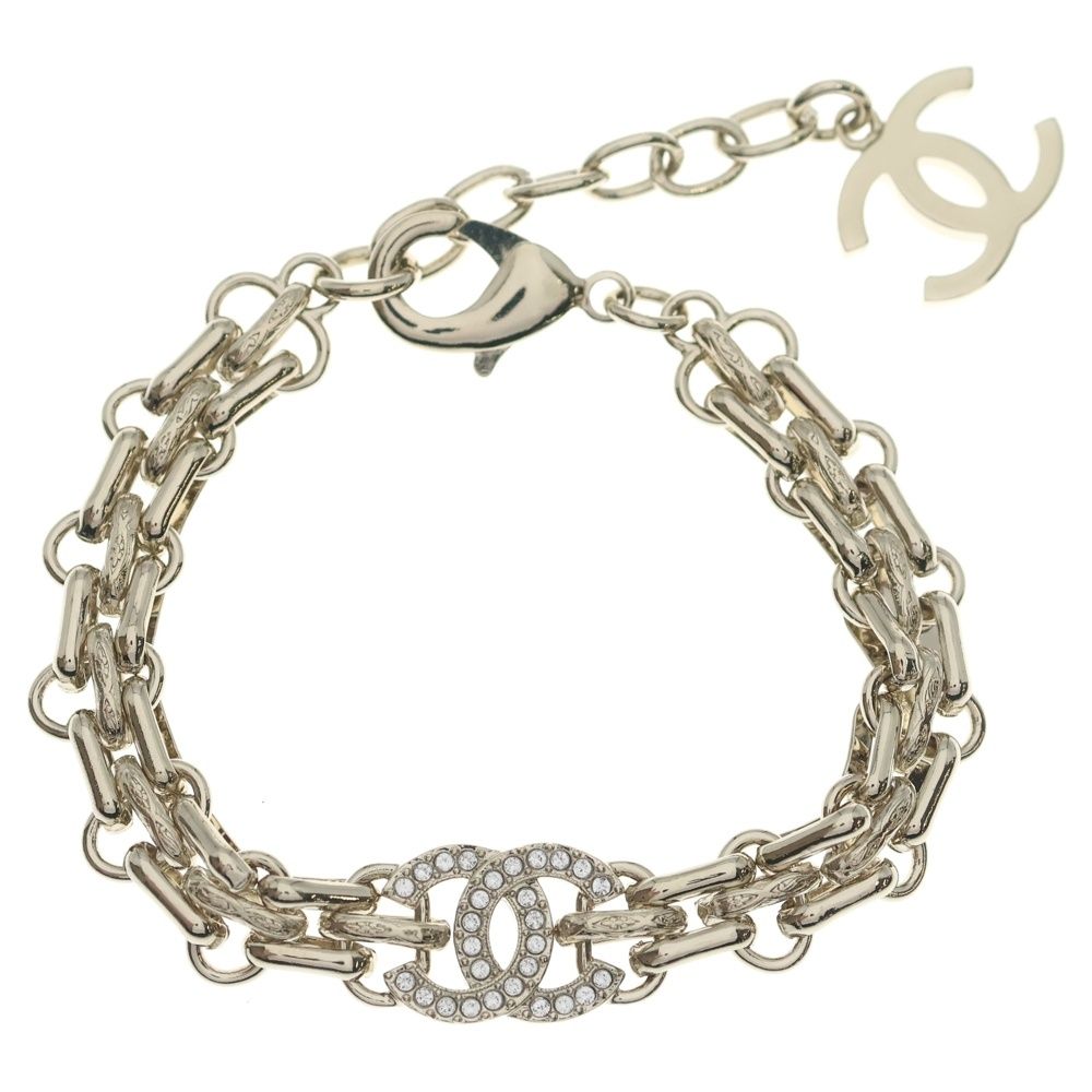 Chanel CC Logo Rhinestone Decoration Chain Bracelet Gold