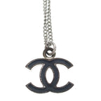 Chanel CC Logo Pendant Necklace Chain Silver Black — view 3