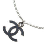 Chanel CC Logo Pendant Necklace Chain Silver Black