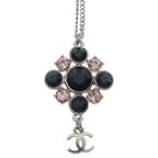 Chanel CC Logo Visual Rhinestone Necklace Pendant Chain Silver Black Pink — view 3