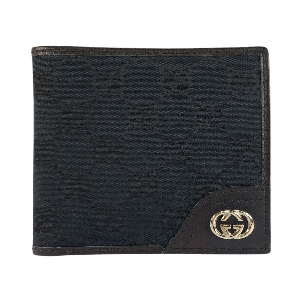 Gucci Interlocking Black Silver GG Canvas Compact Wallet