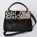 Yves Saint Laurent Muse Two 2-Way Handbag Black Leopard Leather Calf Hair Gold