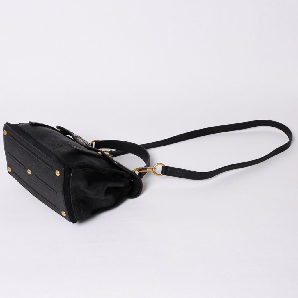 Yves Saint Laurent Muse Two 2-Way Handbag Black Leopard Leather Calf Hair Gold — view 8