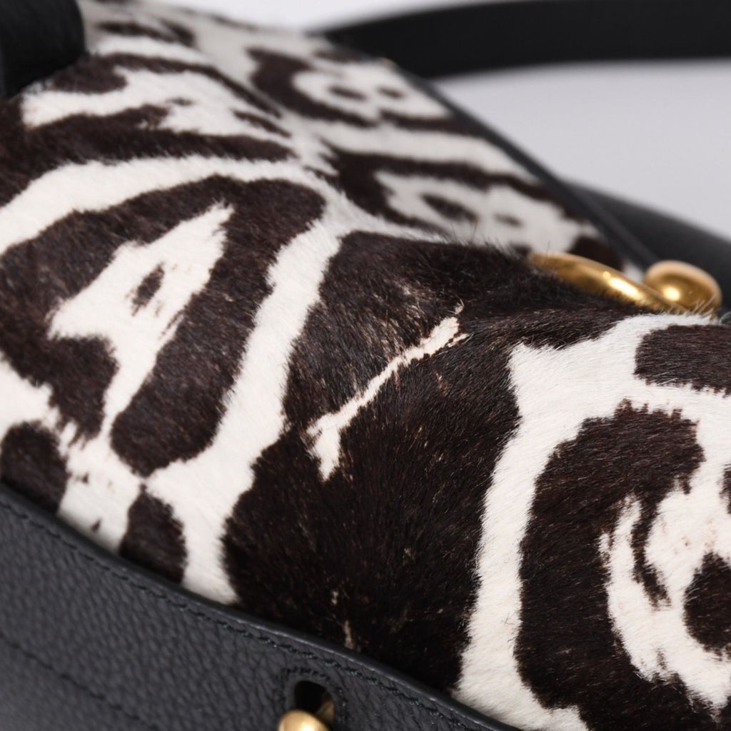 Yves Saint Laurent Muse Two 2-Way Handbag Black Leopard Leather Calf Hair Gold — view 7