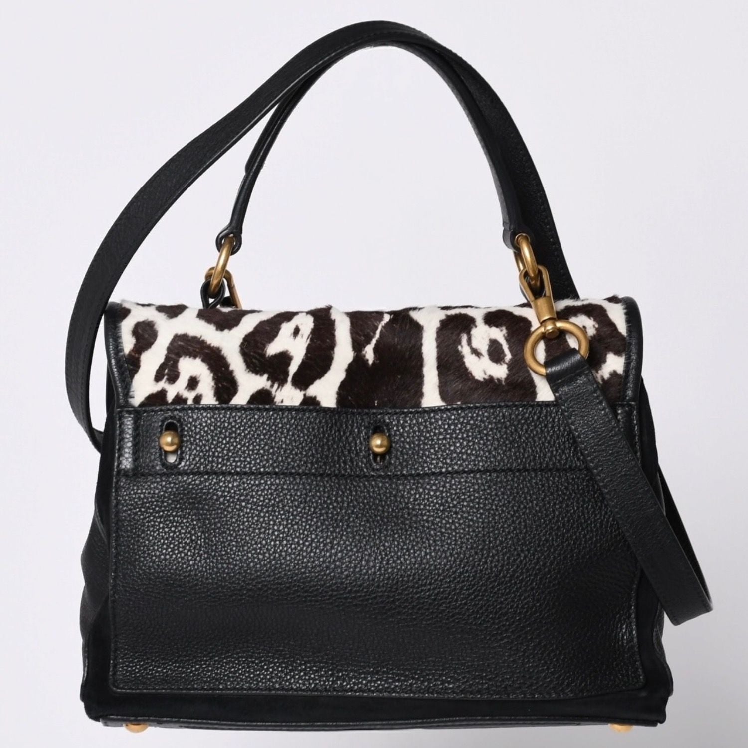 Yves Saint Laurent Muse Two 2-Way Handbag Black Leopard Leather Calf Hair Gold — view 2