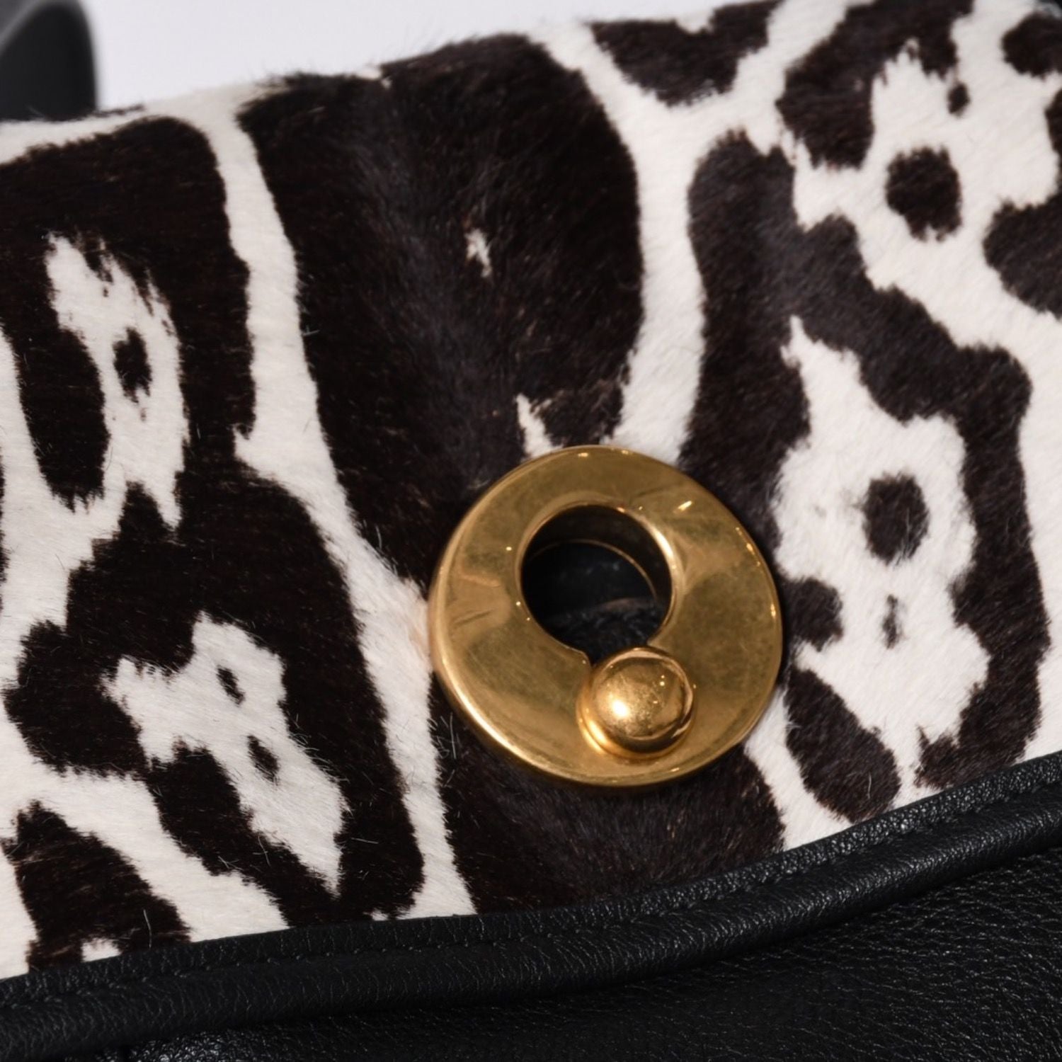 Yves Saint Laurent Muse Two 2-Way Handbag Black Leopard Leather Calf Hair Gold — view 6