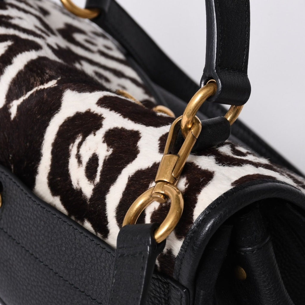 Yves Saint Laurent Muse Two 2-Way Handbag Black Leopard Leather Calf Hair Gold — view 4