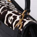 Yves Saint Laurent Muse Two 2-Way Handbag Black Leopard Leather Calf Hair Gold — view 4