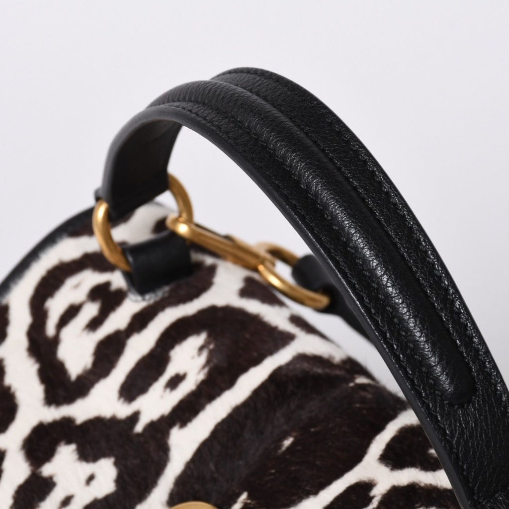 Yves Saint Laurent Muse Two 2-Way Handbag Black Leopard Leather Calf Hair Gold — view 5