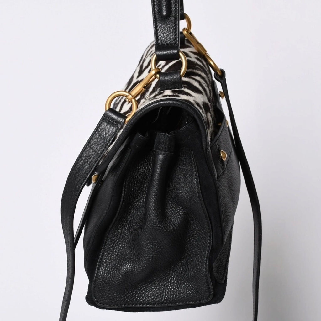 Yves Saint Laurent Muse Two 2-Way Handbag Black Leopard Leather Calf Hair Gold — view 3