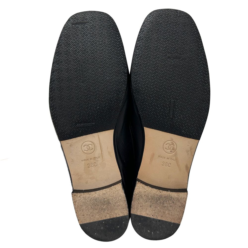 Chanel Leather Shoes Loafers Icon Black Gold — view 6