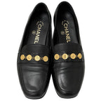 Chanel Leather Shoes Loafers Icon Black Gold — view 2