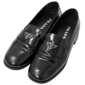 Prada Leather Shoes Triangle Logo Loafers Black 39 Simple